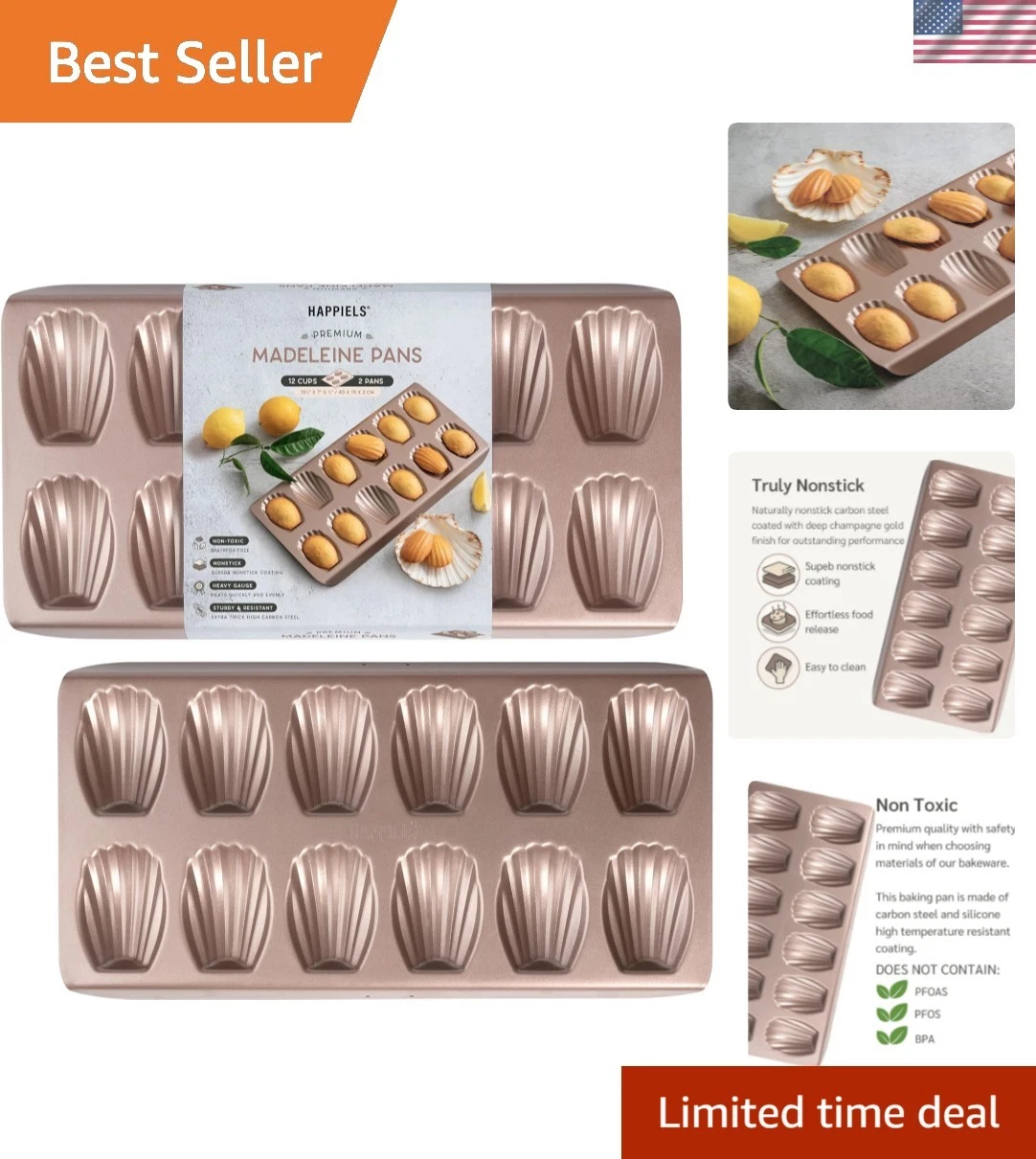 Non Toxic Nonstick Madeleine Pan 12 Well Set of 2 24 wells | Non Stick Nontox...