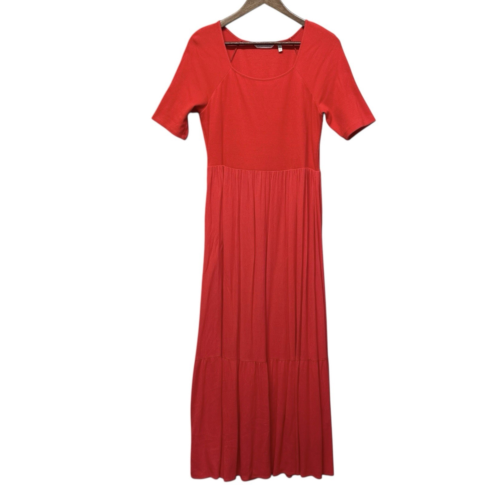 Soft Surroundings Womens Tiered Maxi Dress Size S Red Gauzy Boho Ribbed Knit