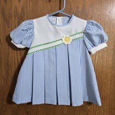 Vintage You're in Wonderland Blue White Stripe Dress 2T Flower Rick Rack NWOT