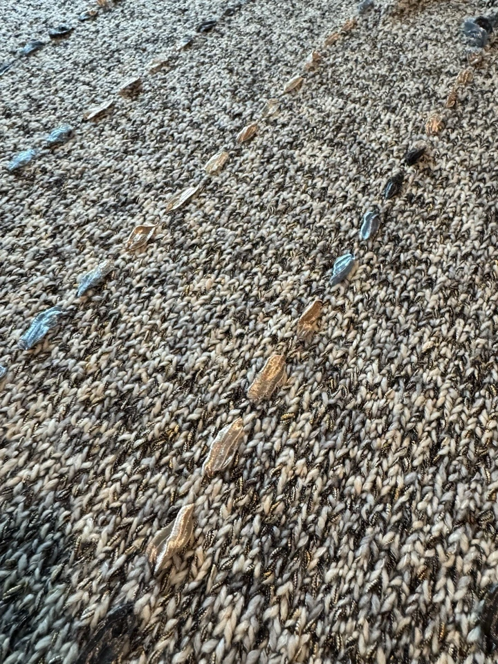 Chico's Mantón Tejido Metálico Flecos Envoltura Gris Beige Azul Dorado Mezcla de Lana Boho Foto 3 de 4