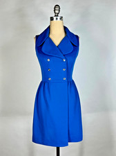 Vintage 1960's MOD cobalt blue poly double breasted dress w/silver buttons S/M
