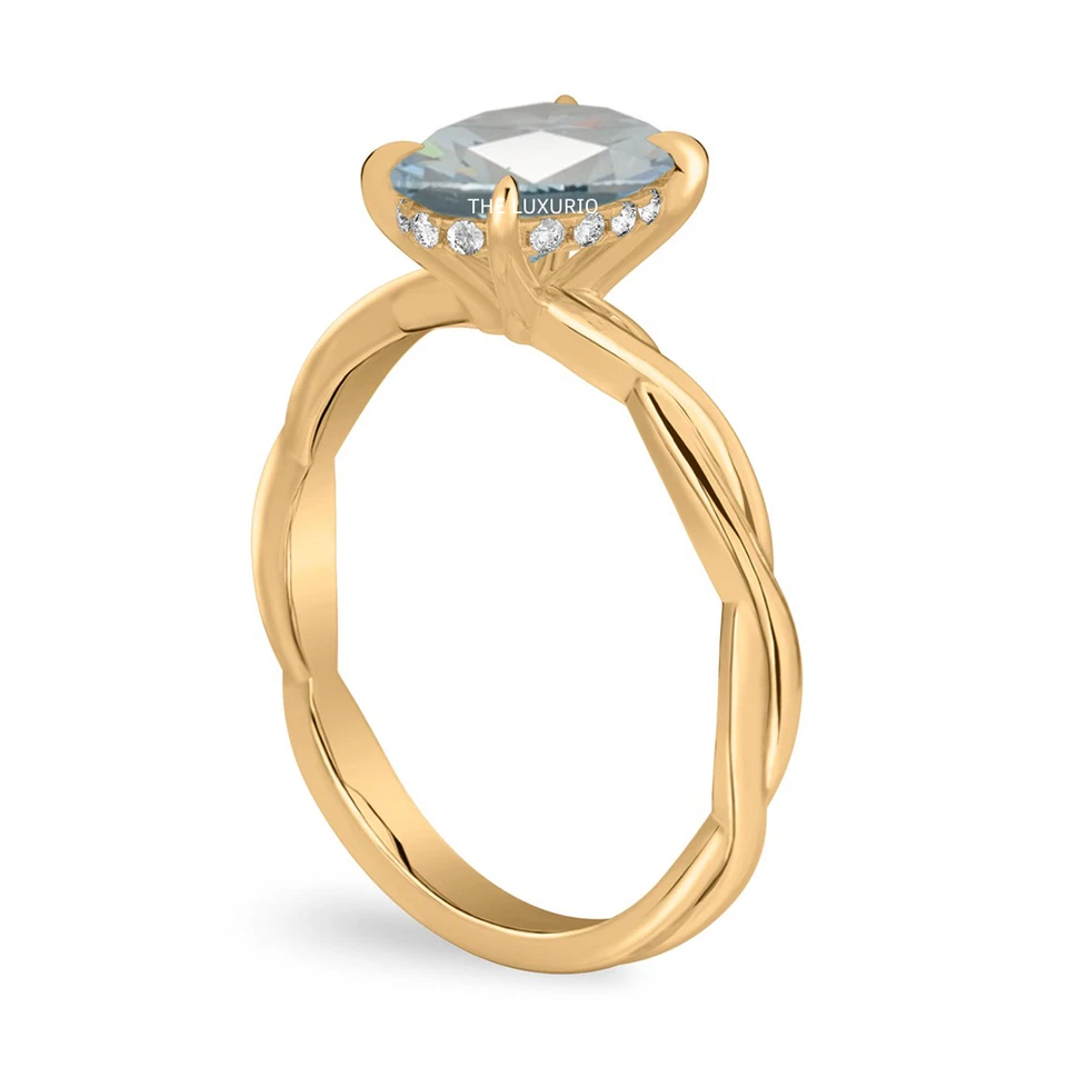 14K Yellow Gold Ring 1.45 Ct IGI Lab Grown Oval Cut Fancy Intense Blue Diamond - Image 3 of 4
