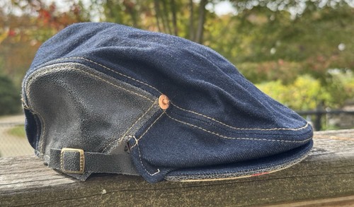 Vintage Levi’s Denim Leather Newsboy Cabbie Driver Cap Hat RARE - Picture 6 of 15
