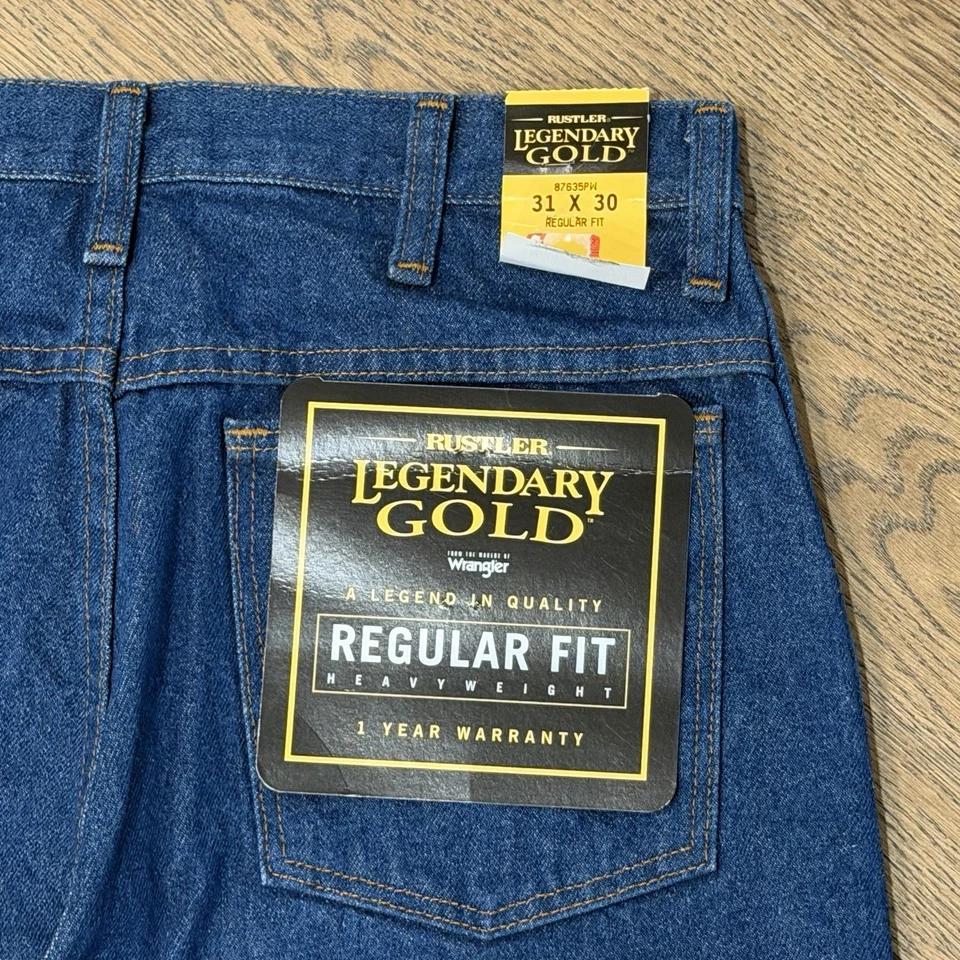 Rustler Men’s Straight Regular Fit Medium Wash Blue Denim Jeans 5-Pocket Zip - Image 4 of 4
