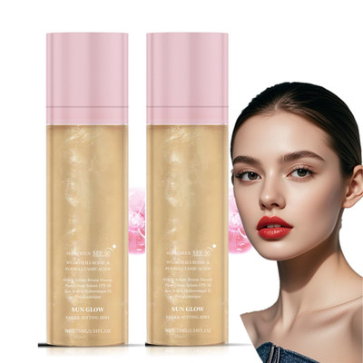 2 Pcs Sunglaze Sheer Setting Mist Sunscreen SPF 50, Broad Spectrum Shimmering Bo
