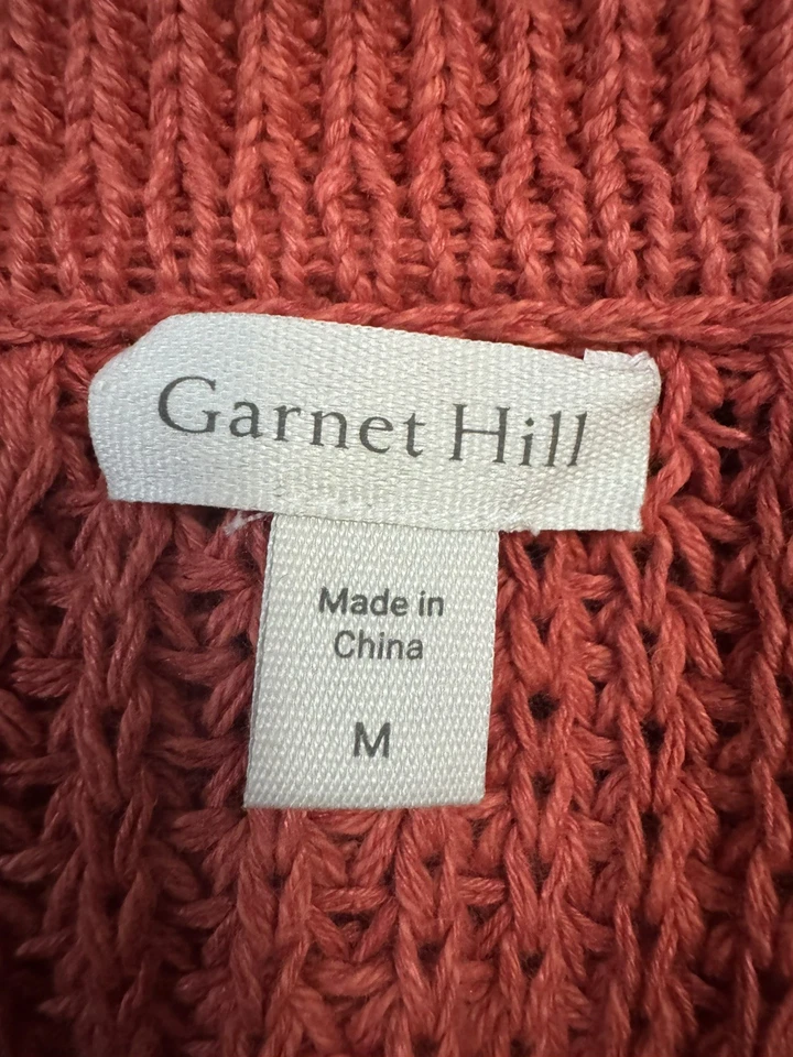 Cardigã feminino Garnet Hill ferrugem malha robusta mistura de linho colarinho suéter médio - Imagem 4 de 4