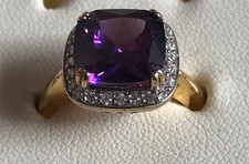 Sterling silver & cubic zirconia 'amethyst' + 'diamond' cocktail ring