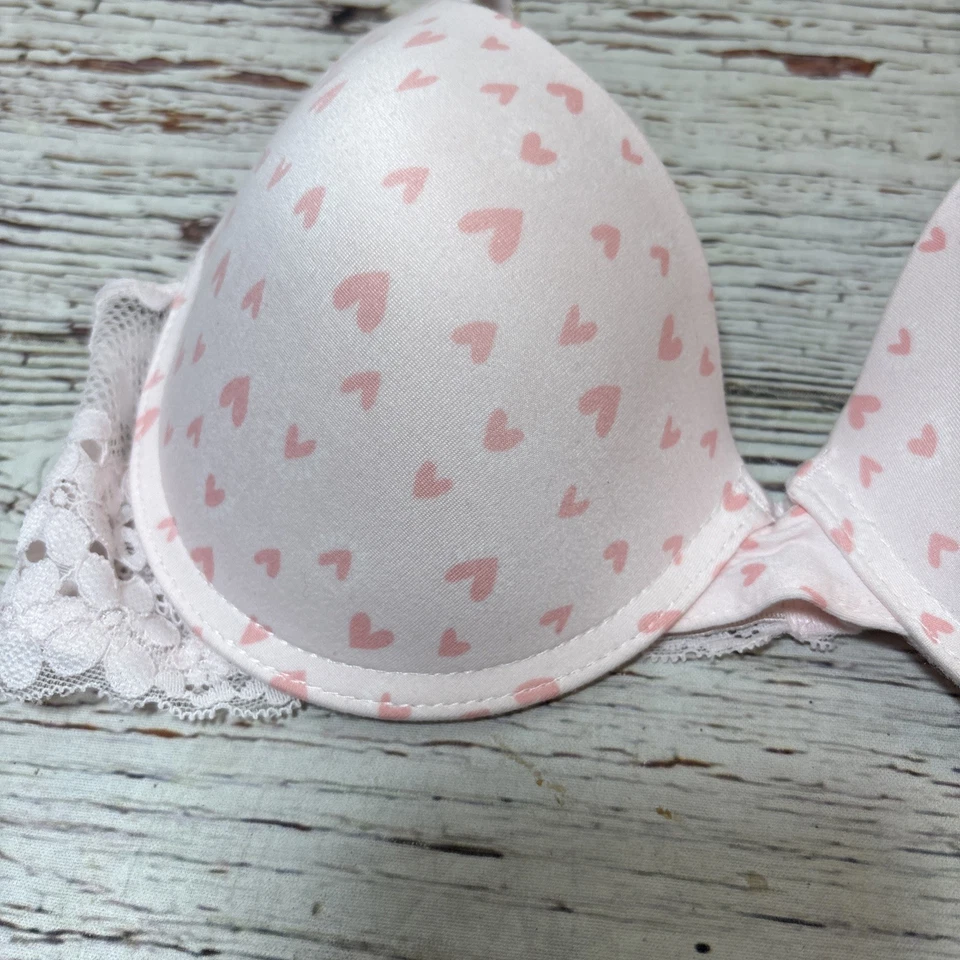 Jessica Simpson Bra Sz 36B Pink Hearts Lace Underwire Padded Push Up NEW - Image 4 of 4
