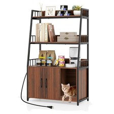 52-Inch Stylish Cat Litter Box Enclosure with Charging Station  Storage Shelves