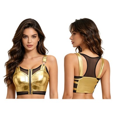 Frauen Unterwäsche Metallisch BH Mini Tops Lustig Weste Ein Stück Crop-Tops