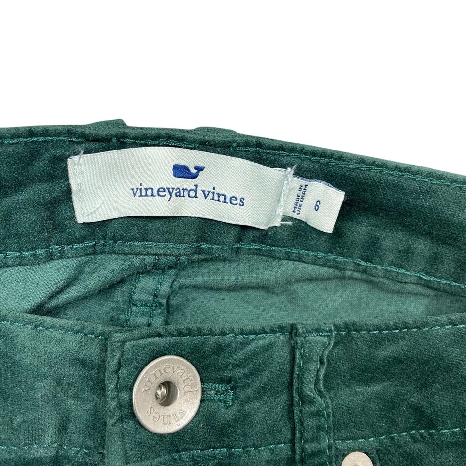 Pantalones Vineyard Vines 6 verde esmeralda tiro alto ajustados algodón Bledn terciopelo tacto Foto 2 de 4