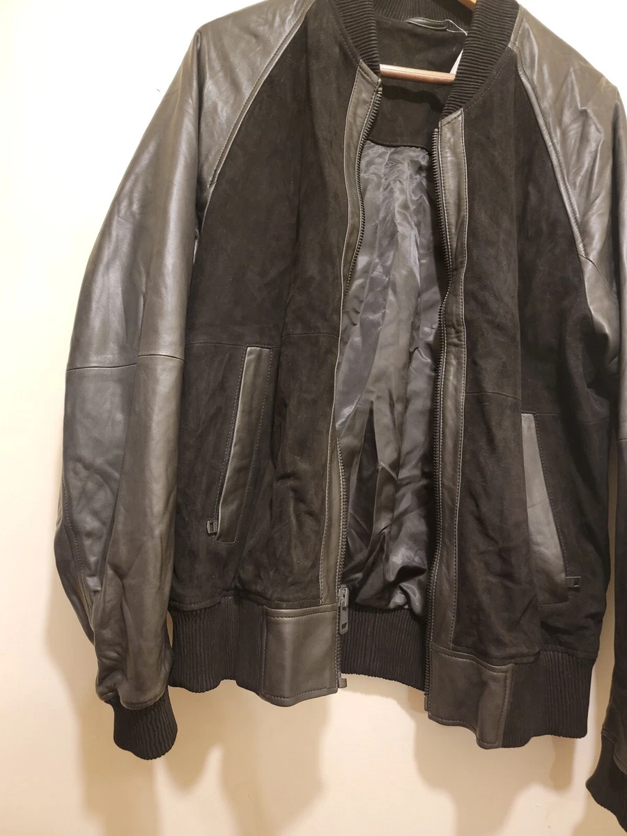 Dkny men s Suede and Leather Bomber Jacket black sz M eBay