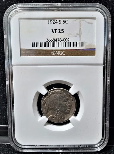1924 S NGC VF 25 Buffalo Nickel 5C Certification # 3668478-002 Graded