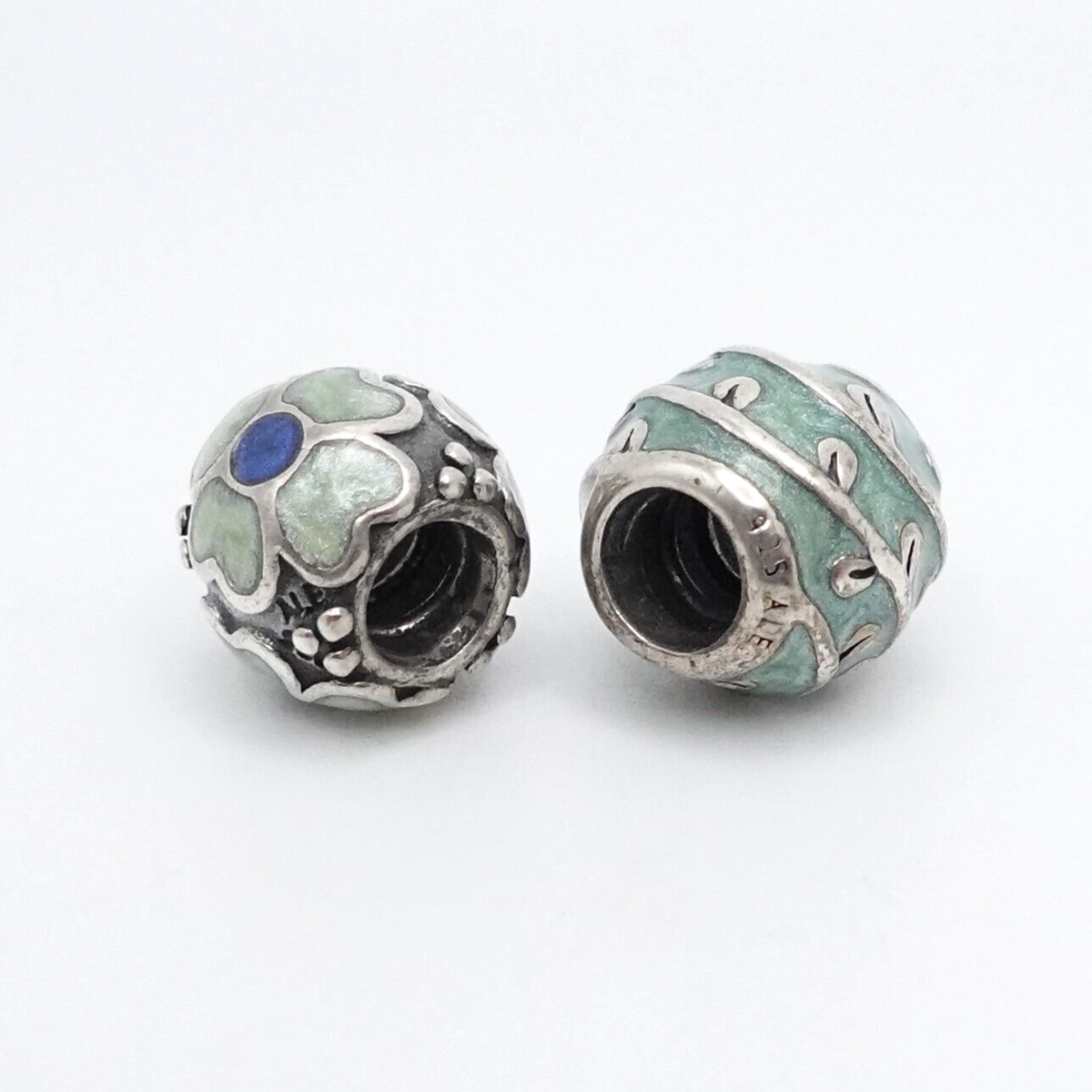 Authentic Pandora Sterling Silver 5 Green Enamel Flower Evil Eye