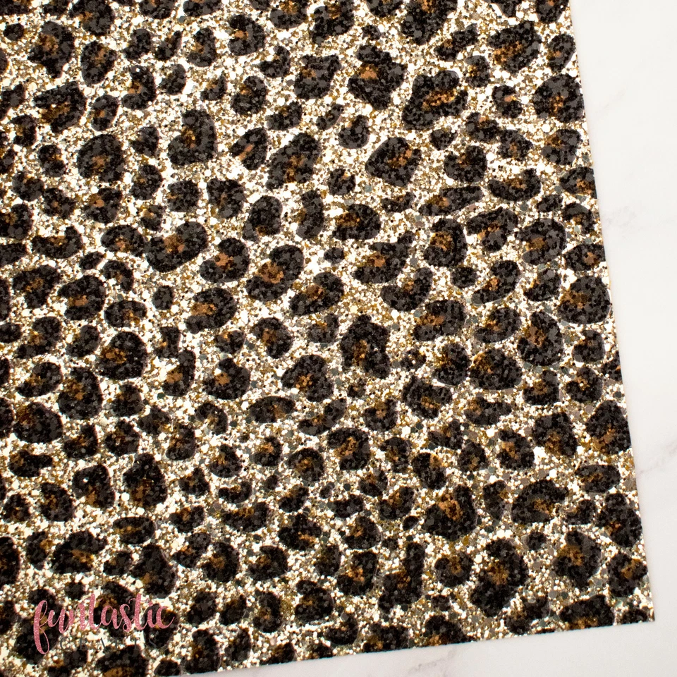 FUNTASTIC CRAFTS Leopard Print Chunky Glitter Fabric Sheet for Crafts & Bows - Animal Print