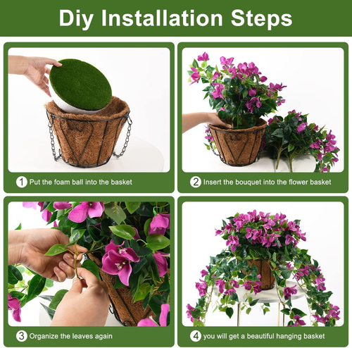 Artificial Flowers Hanging Basket,4Pcs Bougainvillea Silk Vine Flowers for Outdo - Picture 6 of 6