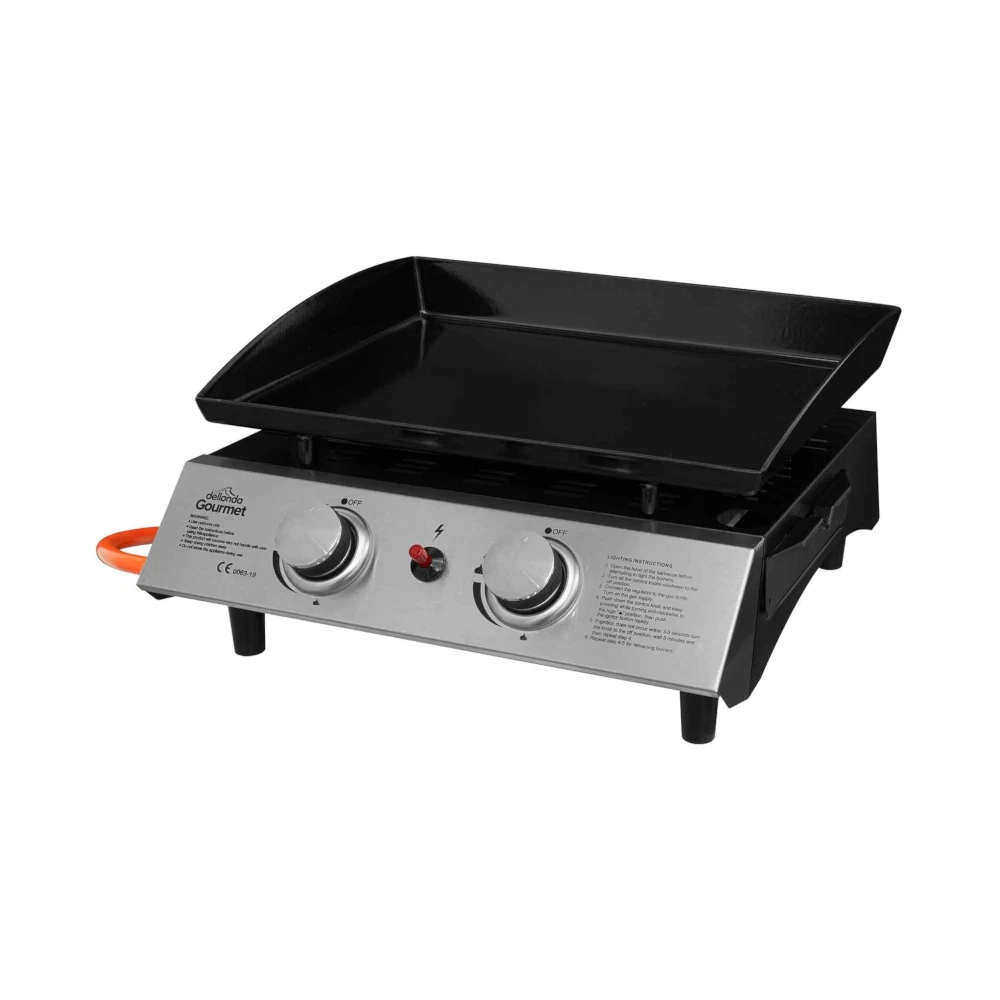 Portable Gas Plancha 5kW, BBQ Hot Plate Griddle, 2 Burner, Dellonda DG21 A