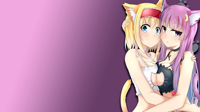 Anime girls cat girl keyhole bra purple background Playmat Game Mat Desk