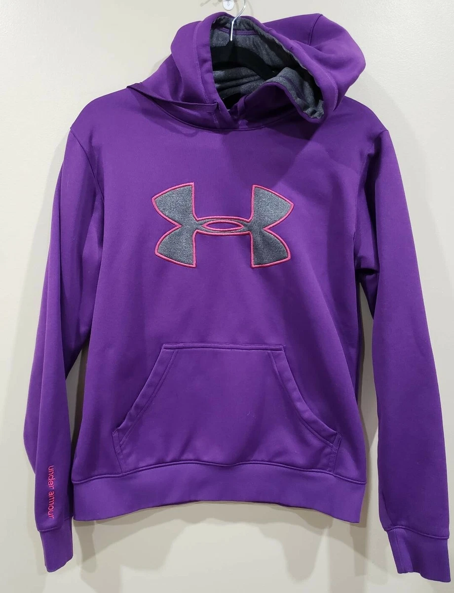 Womens Under Armour Hooded Sweatshirt Purple Gray Large Logo Size