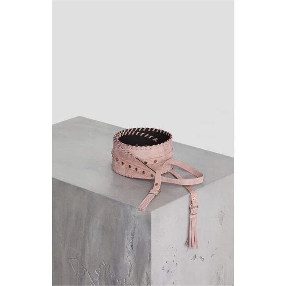BCBGMAXAZRIA Beige Nubuck Tie-Front Tassel Belt | eBay display picture 1