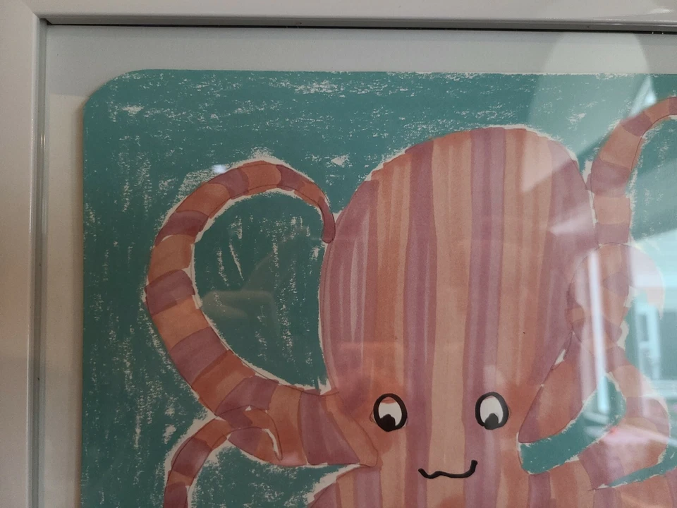 儿童卧室婴儿儿童房游戏室章鱼白色带框图片 15 x 11  — 第 4/4 张图片