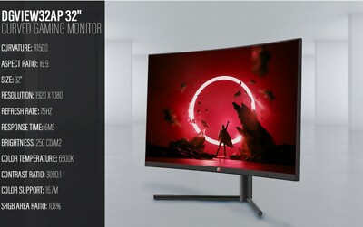 Deco Gear 32'' Curved Gaming Monitor FULL HD with 3000:1 Contrast Ratio, 75 Hz 