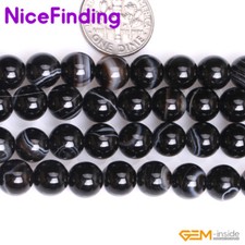 Natural Black Sardonyx Agate Banded Round Beads Jewelry Making 8mm 10mm 12mm 14