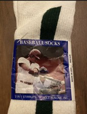 Baseball Socks Vintage Dark Green Stripe 2 In 1 Stirrups Hole-In-None Made USA