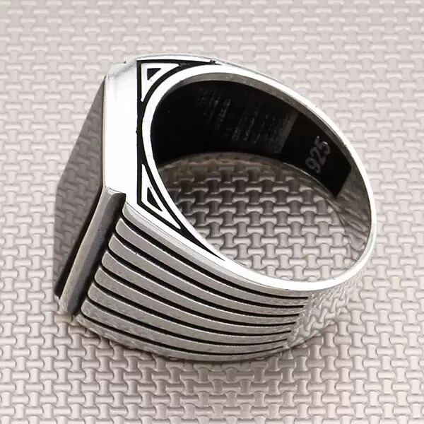 925 Solid Sterling Silver Rectangle Shape Natural Black Onyx Gemstone Men's Ring - Image 3 of 4
