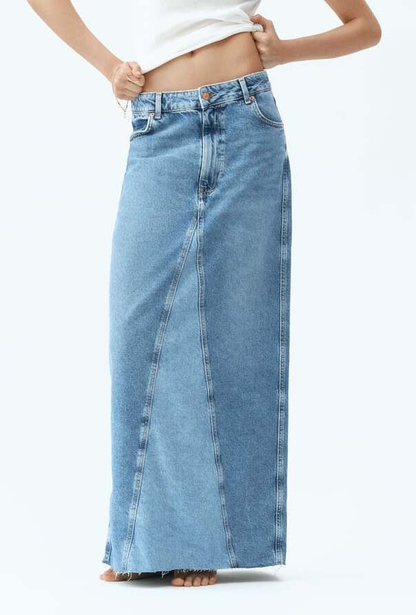 ZARA NEW WOMAN Z1975 CONTRAST DENIM MIDI SKIRT FRAYED MID ZARA NEW WOMAN Z1975 CONTRAST DENIM MIDI SKIRT FRAYED MID