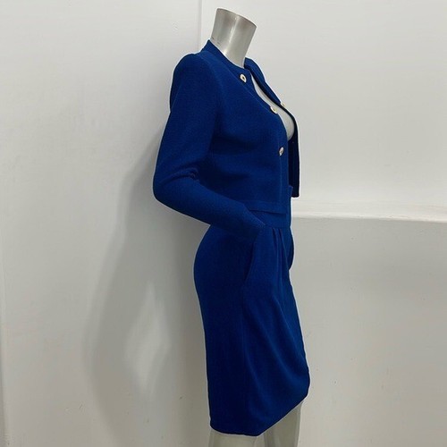 Tuta St. John By Marie grigia donna vintage 80 maglia manica lunga gonna blu taglia 4 - Foto 4 di 15