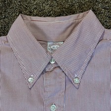VTG Brooks Brothers Makers Dress Shirt 16-4 Red Stripe Broadcloth USA Made L XL