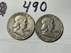 90% SILVER Franklin Half Dollars 1953S x 2 Circulated Lot of Two Different Coins