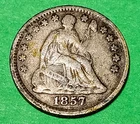 1857 Seated Liberty HALF DIME Fine Original Silver Coin Better Date