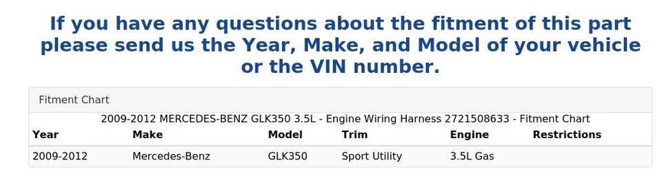 Mercedes-Benz GLK350 2009-2012 3,5 L - Arnés de cableado del motor 2721508633 Foto 4 de 4