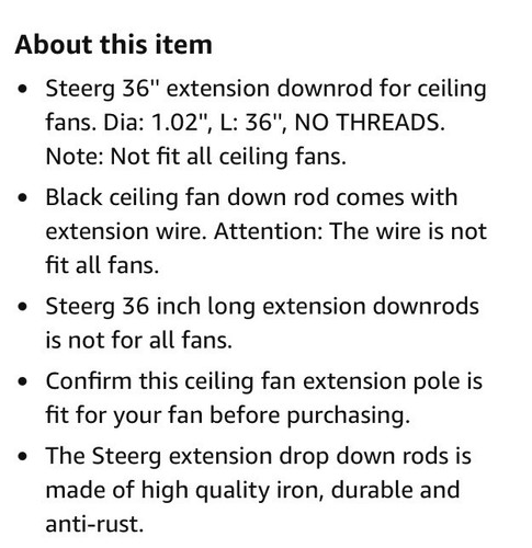 CEILING FAN DOWNRODS with EXTENSION WIRE 36” - Picture 9 of 11