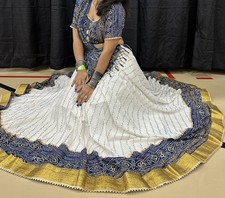Women s Blue Woven Cotton Choli Blouse with Back Tie, Lehenga Skirt Set