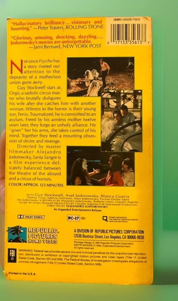 Rare Promo Santa Sangre VHS 1990 Jodorowsky Cult Horror NC-17 Screener - Image 3 of 4