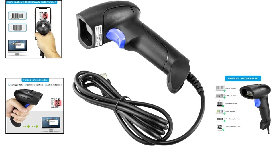 2D Barcode Scanner Kabelgebunden QR Data Matrix USB für PC Mac Laptop - Bild 2 von 4