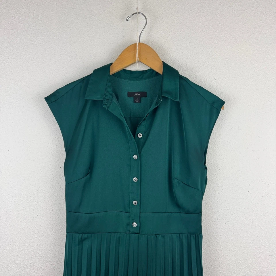 J. Crew изумрудно-зеленый плиссированные Midi платье 2 атласный праздник Рождество - Изображение 2 из 4