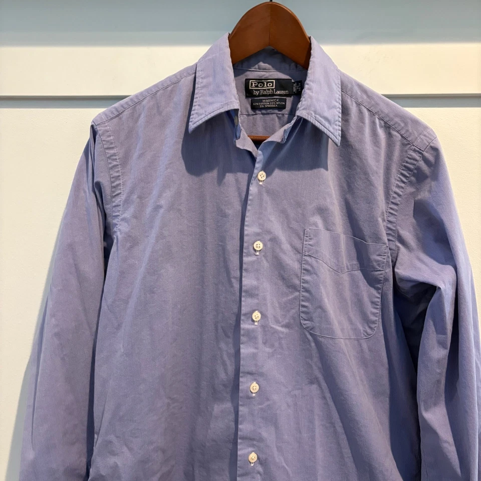 Vintage Polo Ralph Lauren Warwick Men's 15 34/35 Blue Dress Shirt Micro Check - Image 3 of 4