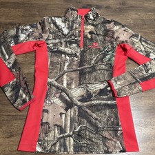 Mossy Oak Women's 1/4 Zip Shirt Red Camo Long Sleeve Hunting Thumb Hole Small