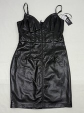 GUESS Bustier Faux Leather Mini Bodycon Strap Dress Womens US 6 Black Rock Emo