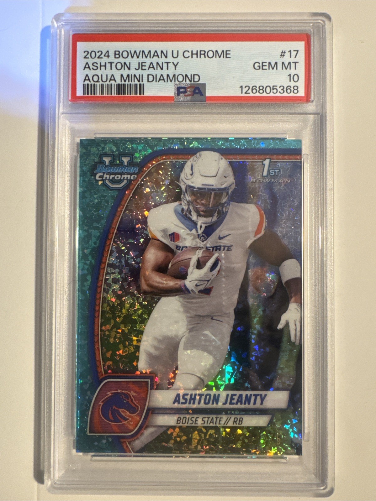 2024 Bowman University Chrome Ashton Jeanty #17 Aqua Mini Diamond /275  PSA 10
