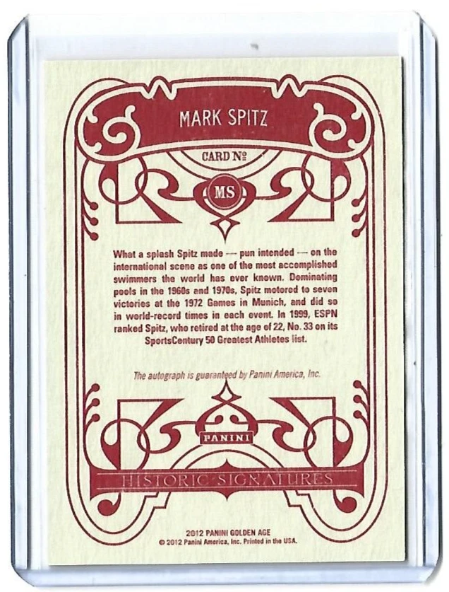 MARK SPITZ 2012 Panini Golden Age #MS HISTORIC SIGNATURES Olympic Swimmer - Imagem 2 de 2