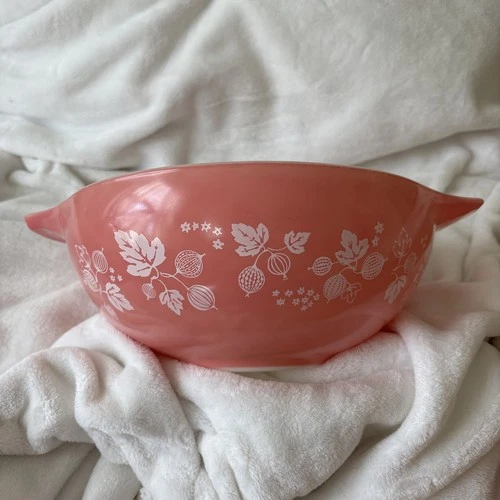 Vintage Pyrex  4Qt Pink & White Gooseberry Cinderella Design Mixing Bowl  #444