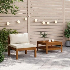 Garden Sofa Set Cream White Solid Acacia Wood, Polyester Fabric