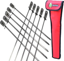 Skewers Set - Stainless Steel, Includes 10 Flat Skewers with Food Remover Disc -