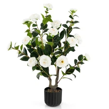 38" Artificial Camellia Tree Fake Tree Faux Floral Plant for Decoration White