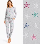 Ladies Ex Major Store Cotton Rich Pyjama Set Christmas Snowflake Grey Cosy Pjs